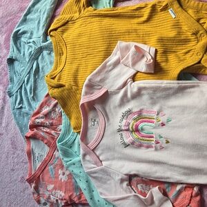 Bundle Of Five Girls 3-6 Or 6 Month Long Sleeve Bodysuits